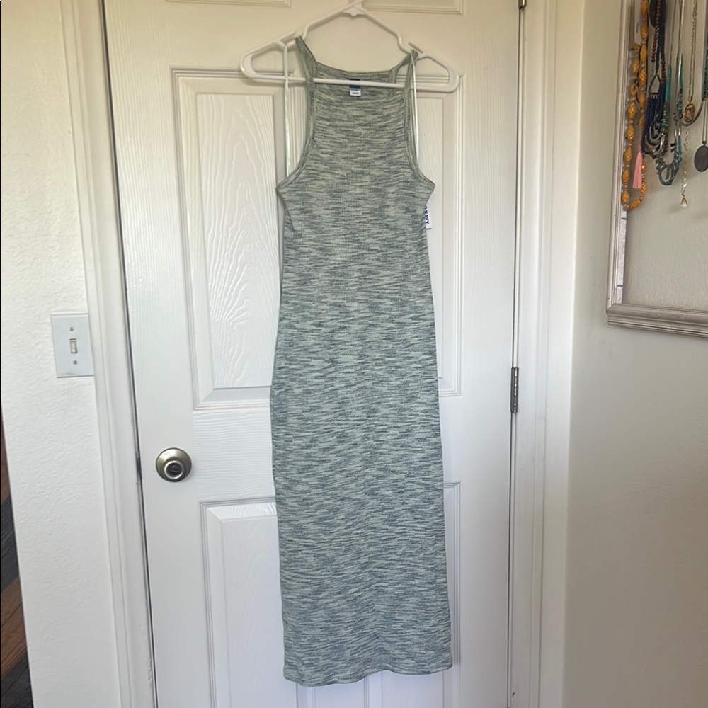 Old Navy Light Green, Gray and White Halter Sheath Maxi Dress